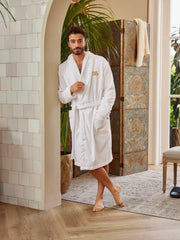 Mr Bathrobe - White - L Lifestyle with Model and Packshot
