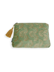 Vellore Medium Cotton Velvet Pouch Sage Green