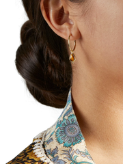Tiger Eye Pendant Hoops Gold Plated Studio with Model and Product