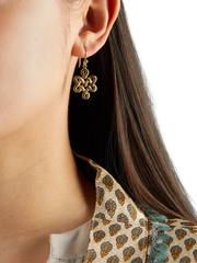 Infinity Pendant Earrings Gold Plated Studio with Model and Product