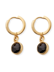 Black Onyx Hoops Round Cut Gold Plated