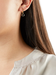 Black Onyx Hoops Round Cut Gold Plated Studio with Model and Product