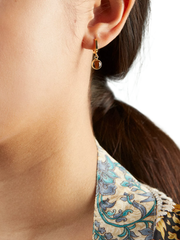 Tiger Eye Hoops Round Cut Gold Plated Studio with Model and Product