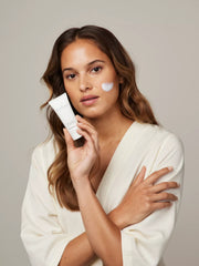 The Ritual of Namaste Velvety Smooth Cleansing Foam 30ml Studio with Model and Product