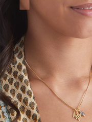 Labradorite Pendant Necklace Gold Plated Studio with Model and Product