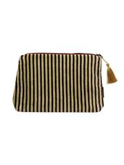 Vellore Medium Cotton Velvet Pouch Jade Green Stripe