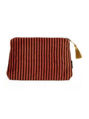Vellore Medium Cotton Velvet Pouch Vintage Pink Stripe