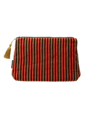 Vellore Medium Cotton Velvet Pouch Vintage Pink Stripe