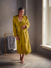 Super Smooth Cotton Bathrobe Women Mustard M Lifestyle with Model and Packshot