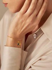 Labradorite Infinity Pendant Bracelet Gold Plated Studio with Model and Product