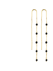 Black Onyx Infinity Stone Chain Earrings Gold Plated