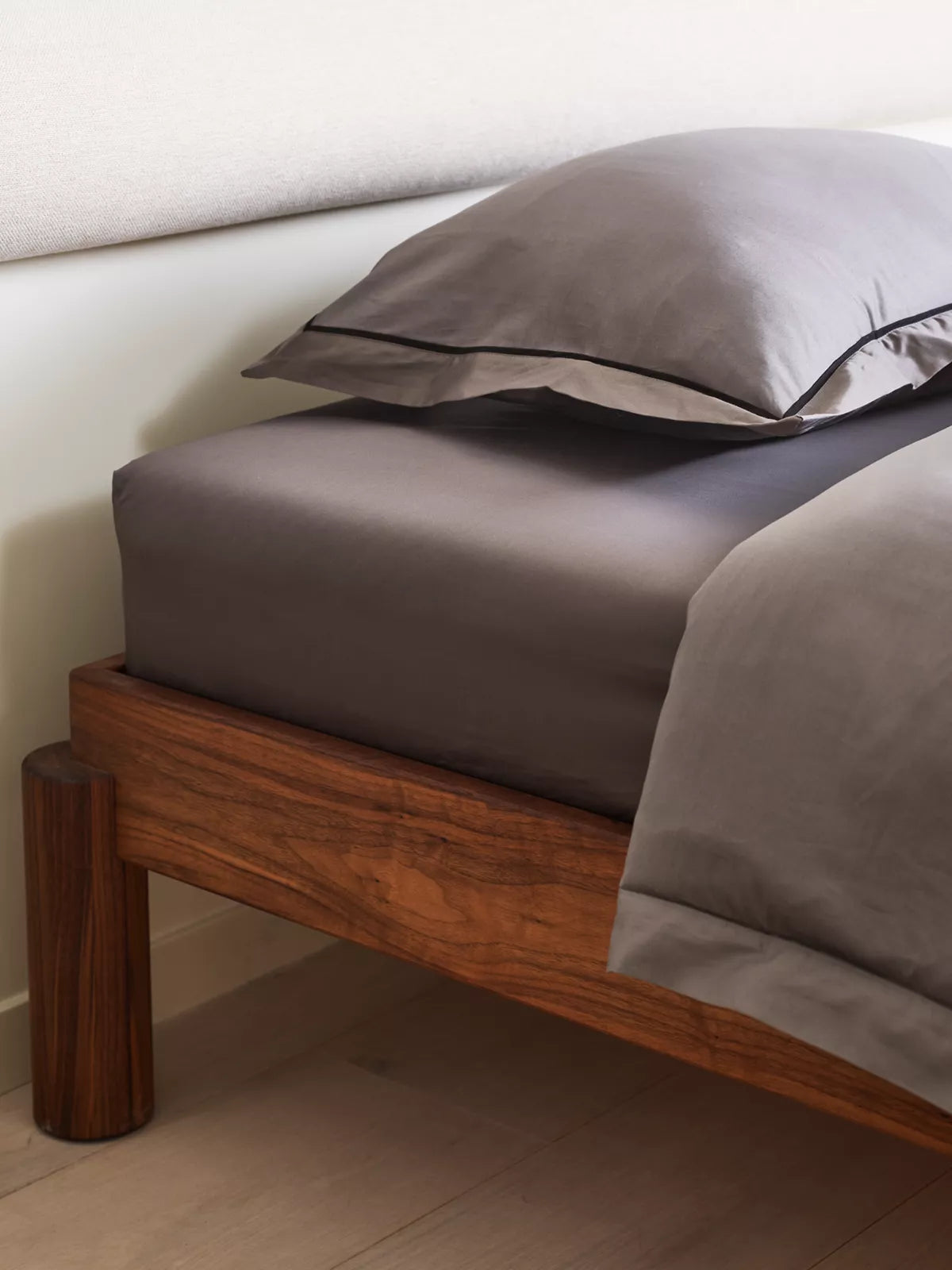 Singapore Satin Cotton Fitted Sheets 90x200cm Grey Lifestyle with Product