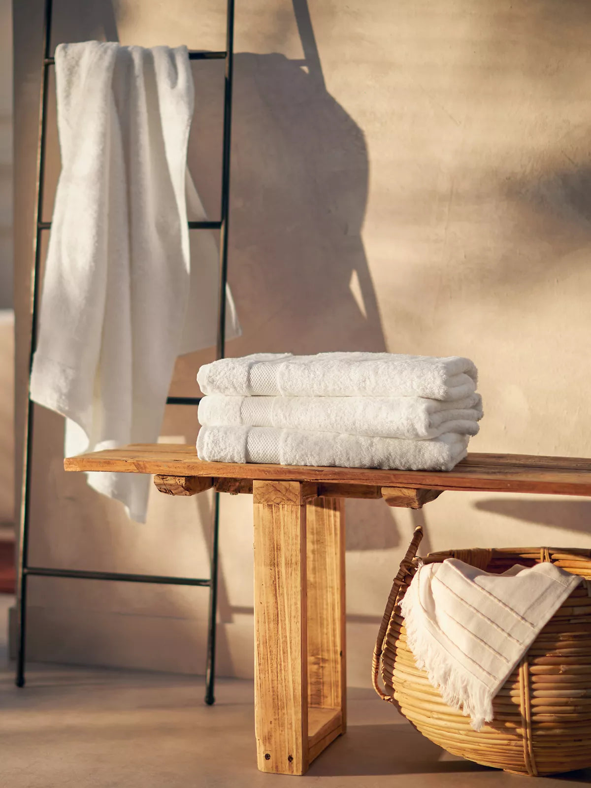 Super Smooth Cotton Bath Towel 70x140cm Off White Lifestyle with Product