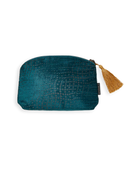 Vellore Small Cotton Velvet Pouch Petrol Blue