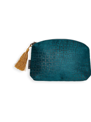 Vellore Small Cotton Velvet Pouch Petrol Blue