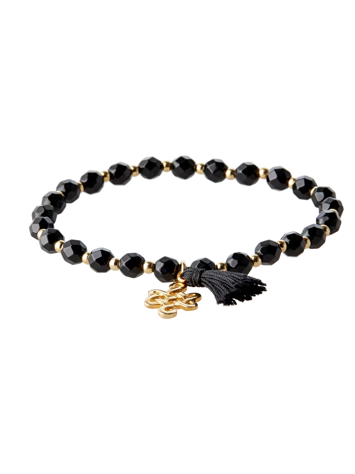 Black Onyx Infinity Bead Bracelet Gold Plated