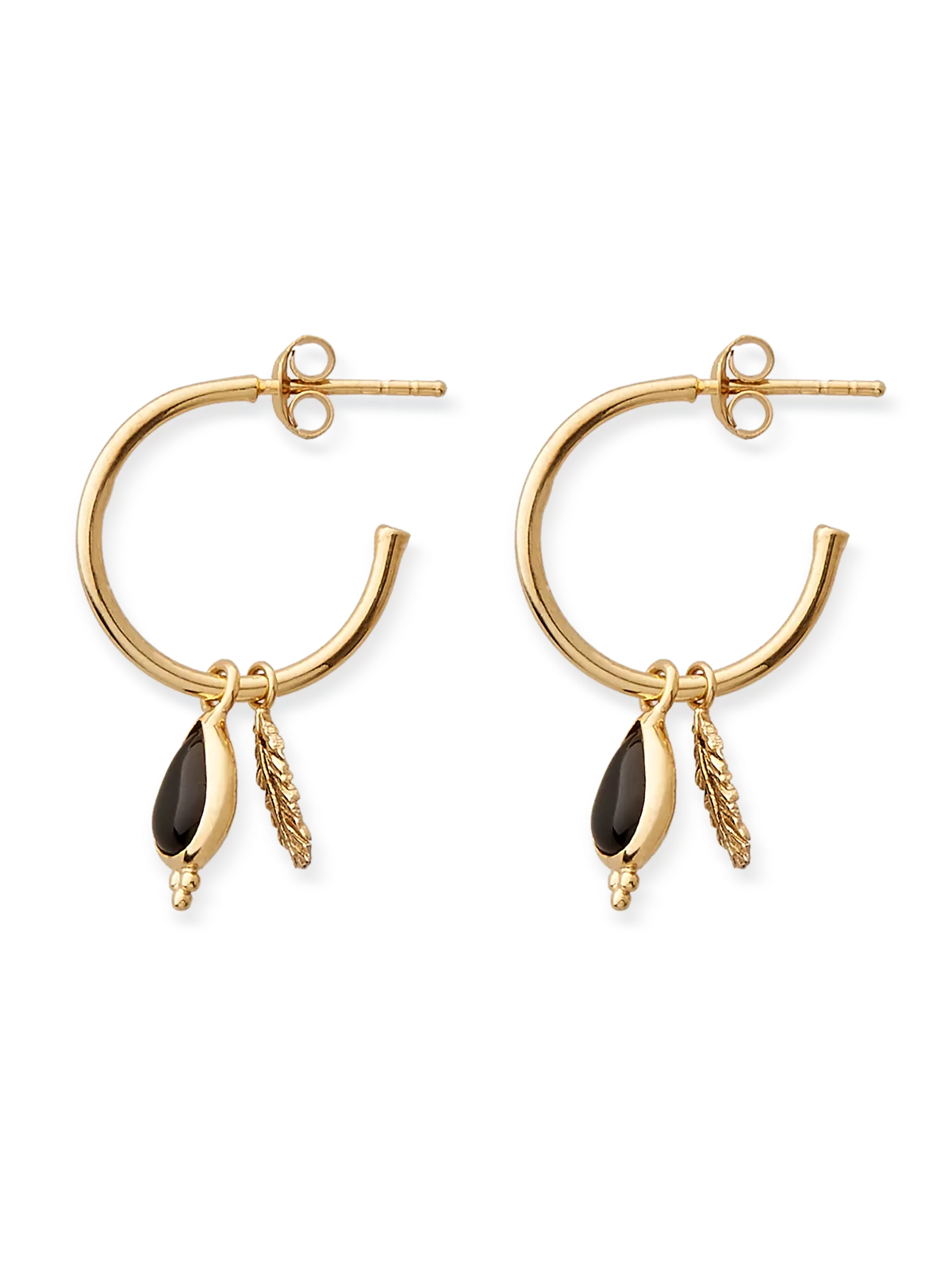 Black Onyx Pendant Hoops Gold Plated