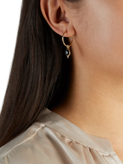 Black Onyx Pendant Hoops Gold Plated Studio with Model and Product