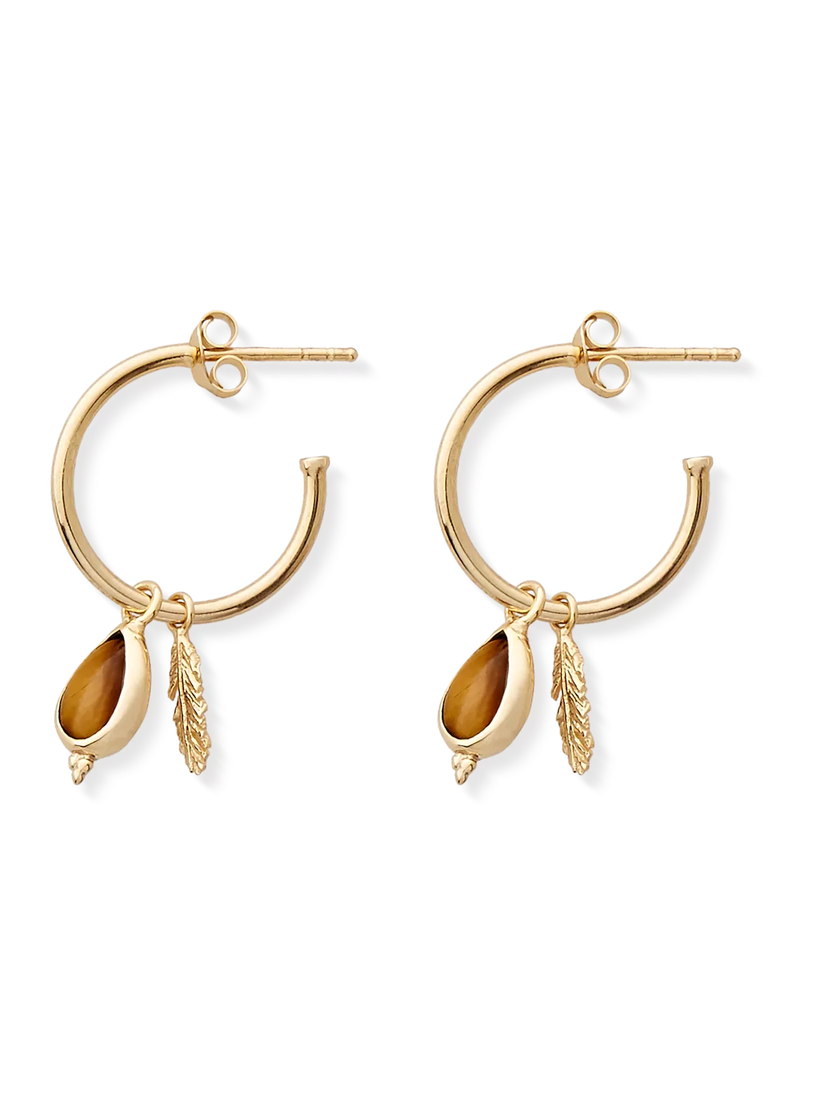 Tiger Eye Pendant Hoops Gold Plated
