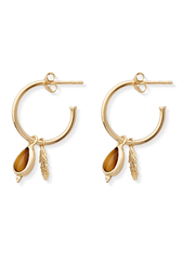 Tiger Eye Pendant Hoops Gold Plated