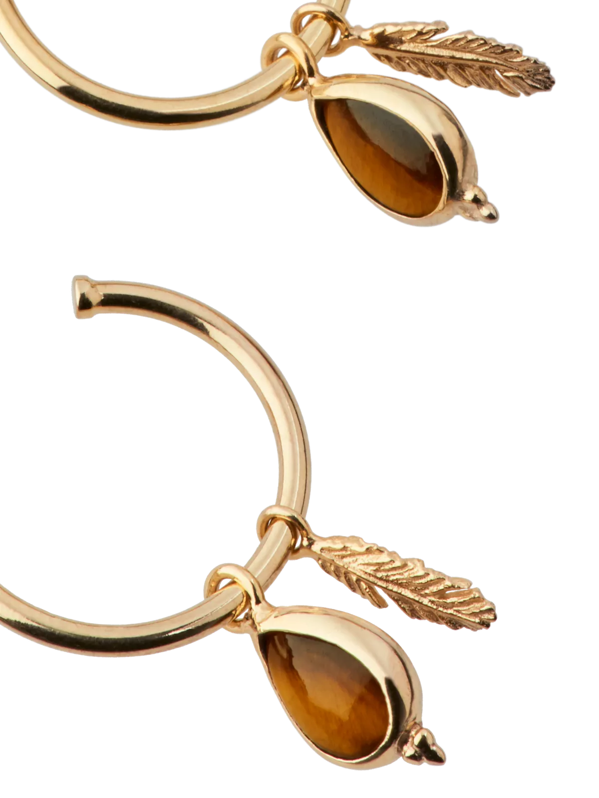 Tiger Eye Pendant Hoops Gold Plated
