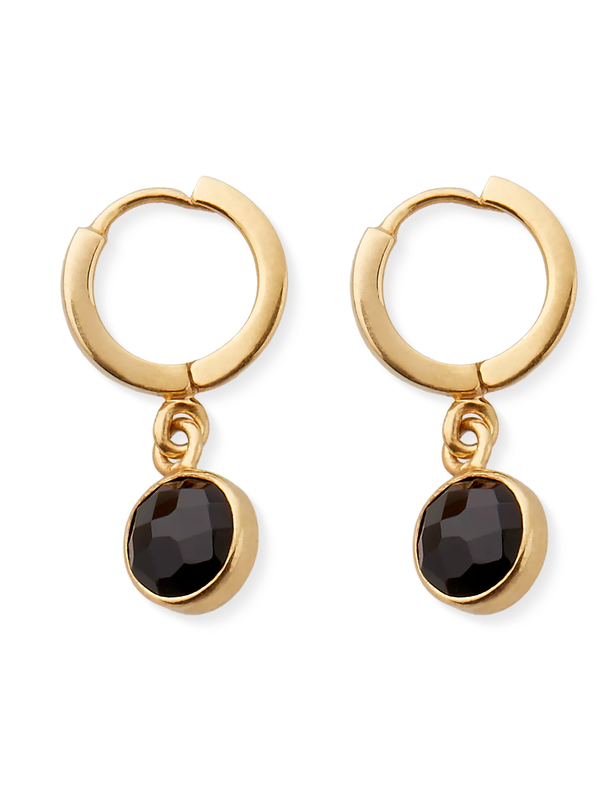 Black Onyx Hoops Round Cut Gold Plated