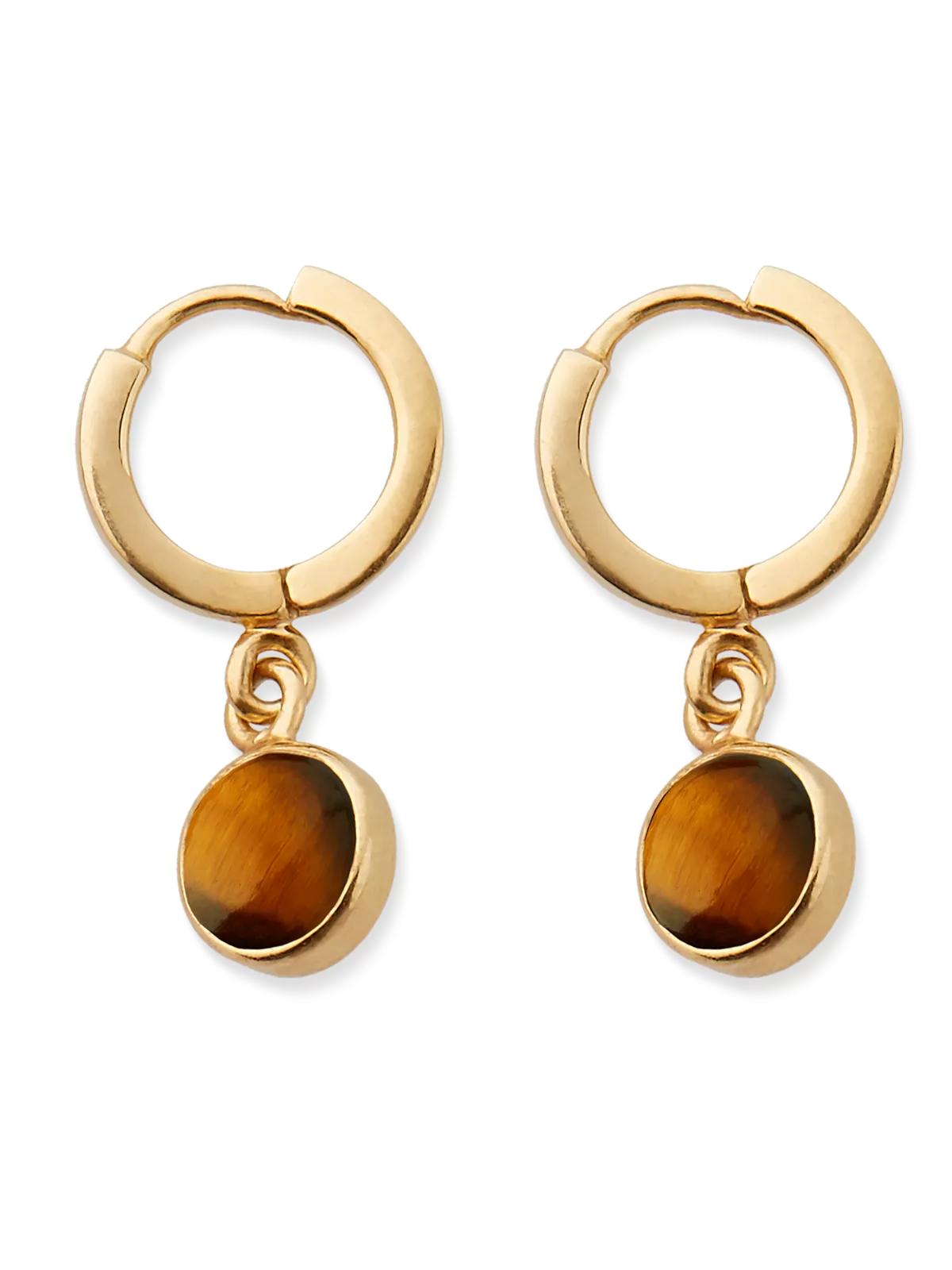 Tiger Eye Hoops Round Cut Gold Plated