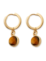 Tiger Eye Hoops Round Cut Gold Plated