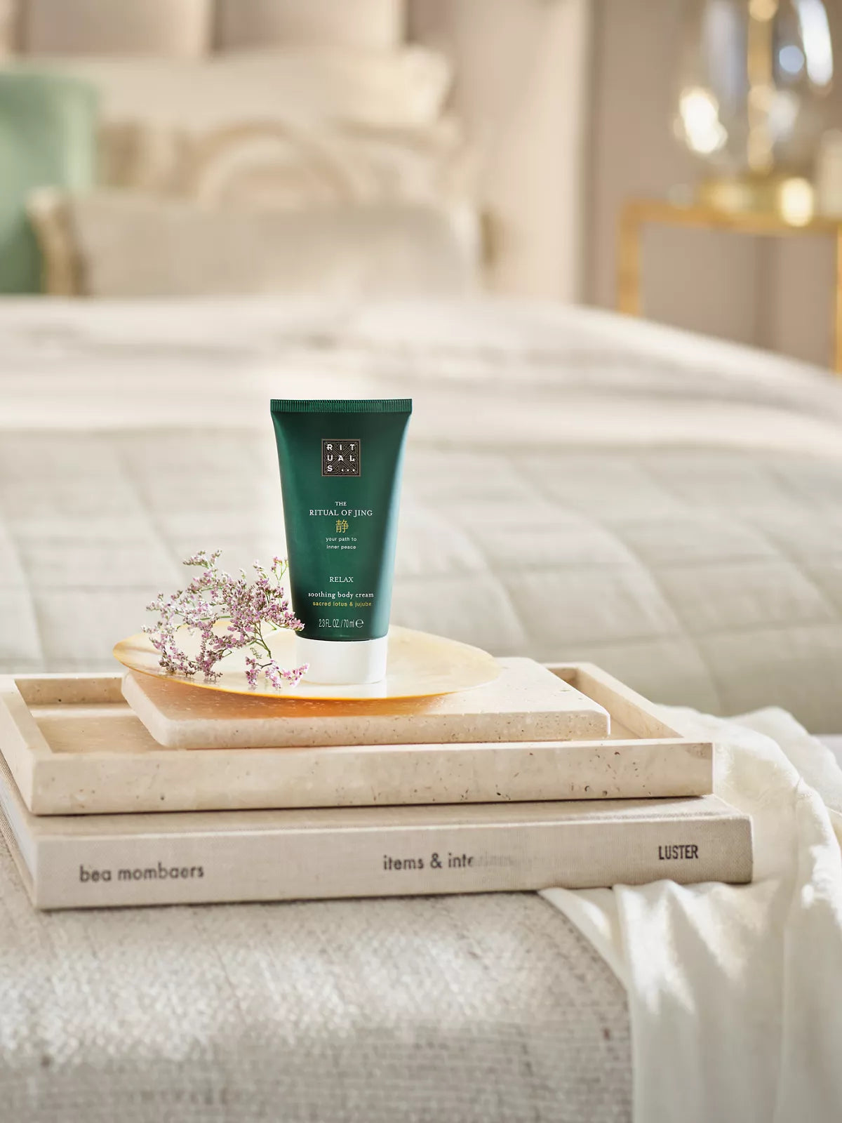 The Ritual of Ayurveda Body Cream 70ml Lifestyle with Product