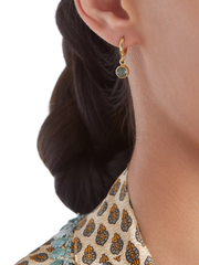 Labradorite Hoops Round Cut Gold Plated Studio with Model and Product