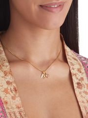 Rose Quartz Pendant Necklace Gold Plated Studio with Model and Product