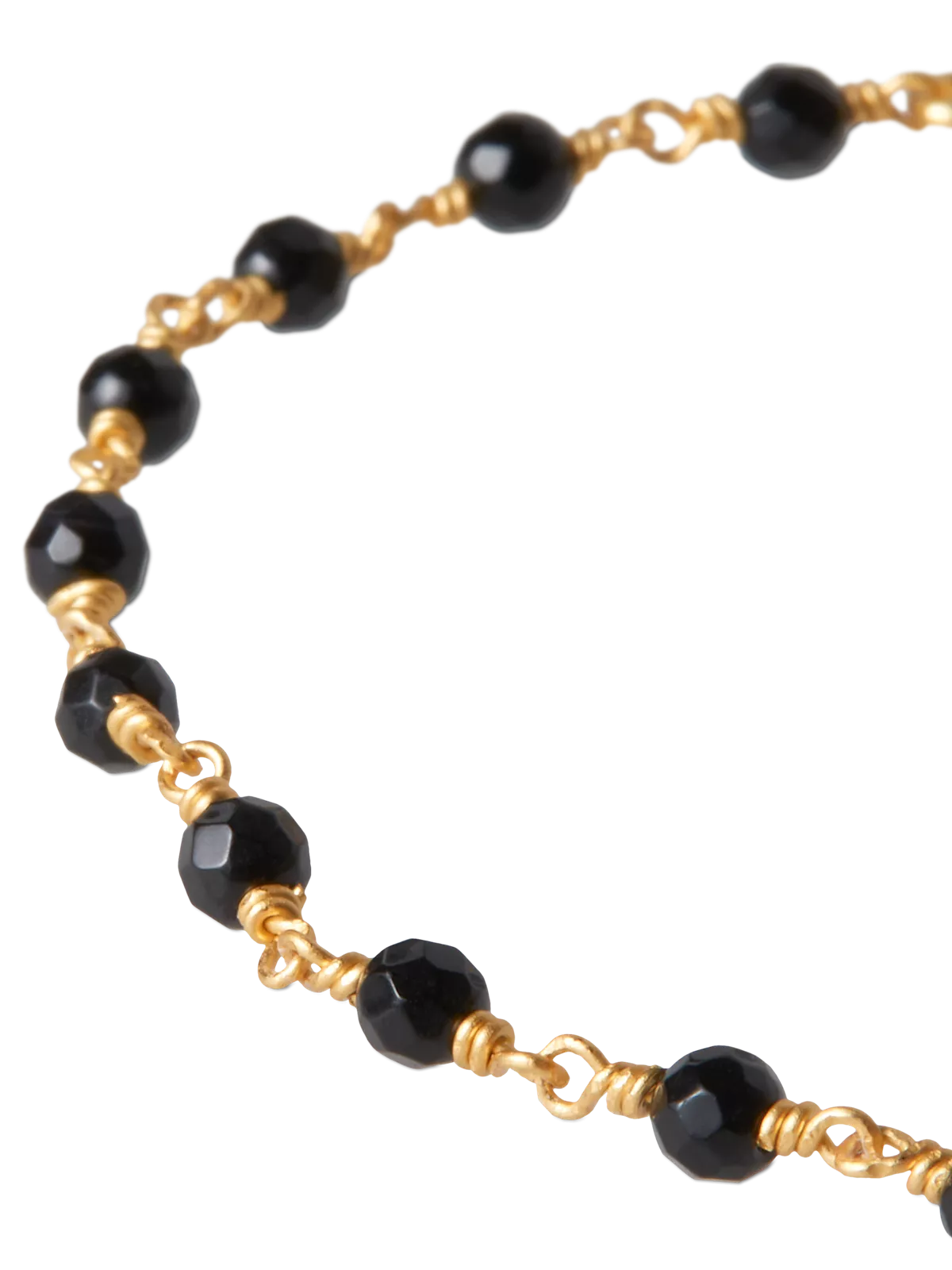 Black Onyx Bead Chain Bracelet Gold Plated
