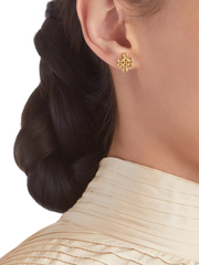 Infinity Stud Earrings Gold Plated Studio with Model and Product