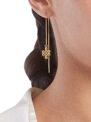 Infinity Chain Earrings Gold Plated Studio with Model and Product