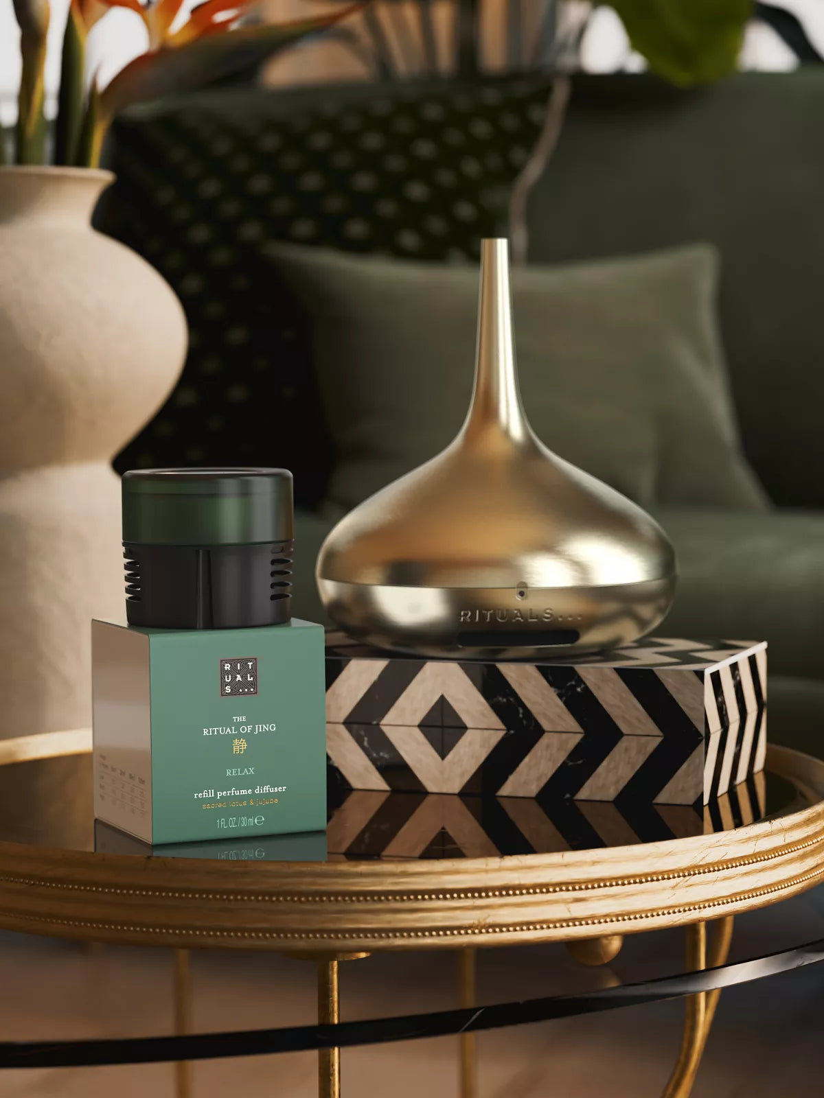 The Ritual of Jing Refill Perfume Diffuser 30ml Lifestyle with Product
