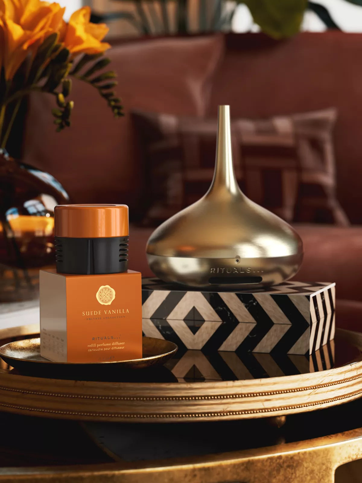 Suede Vanilla Refill Perfume Diffuser 30ml Lifestyle with Product