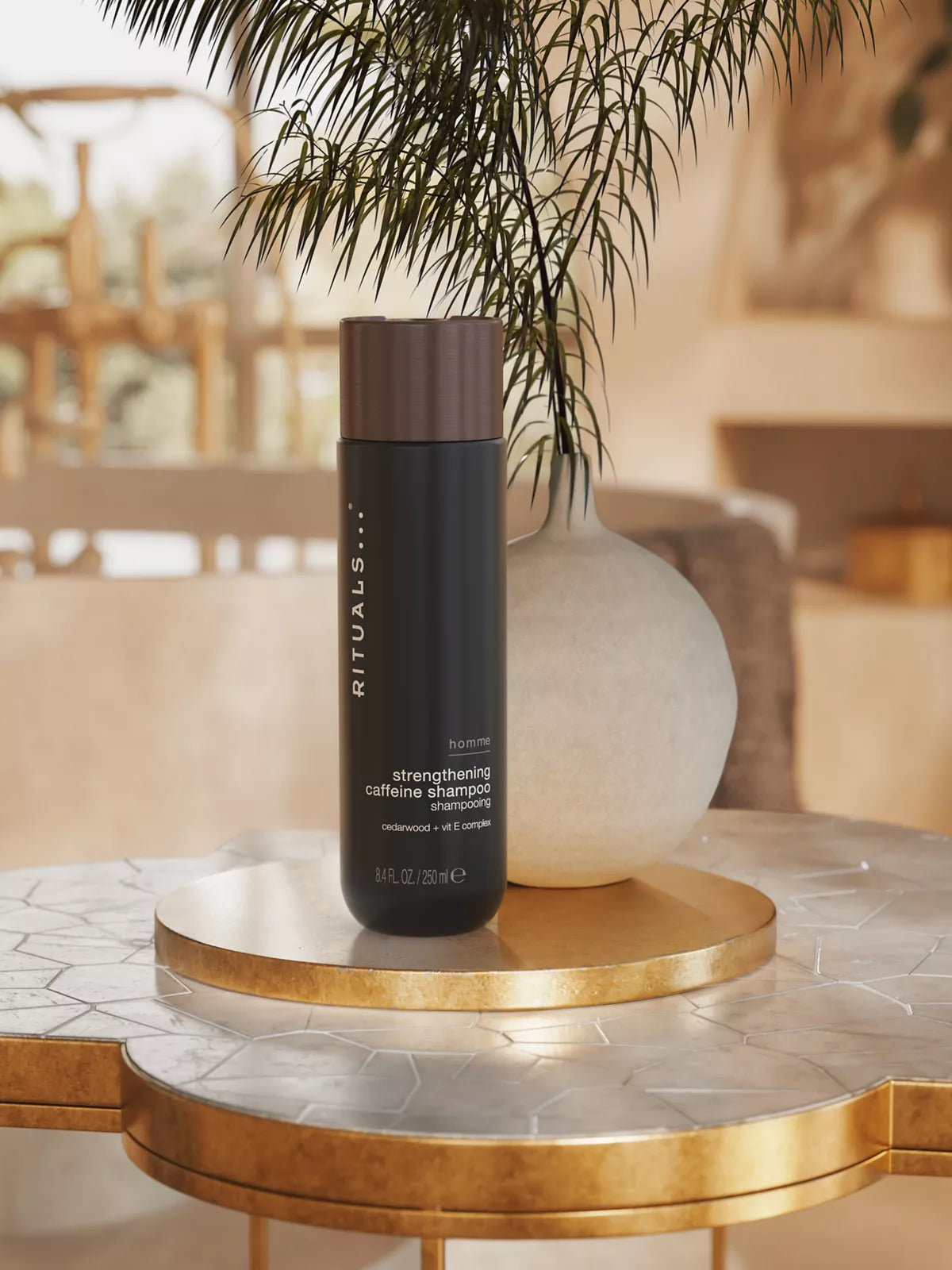 Homme Strengthening Caffeine Shampoo 250ml Lifestyle with Product