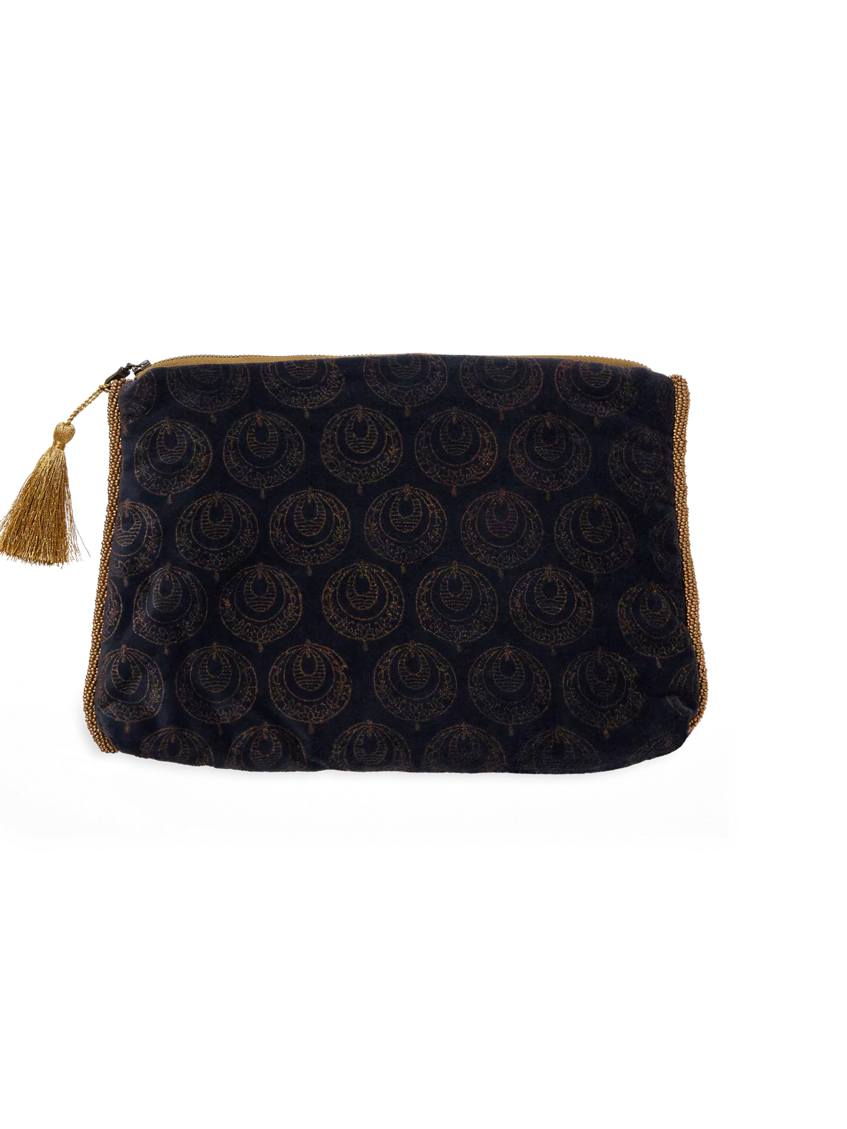 Vellore Medium Cotton Velvet Pouch Peacock