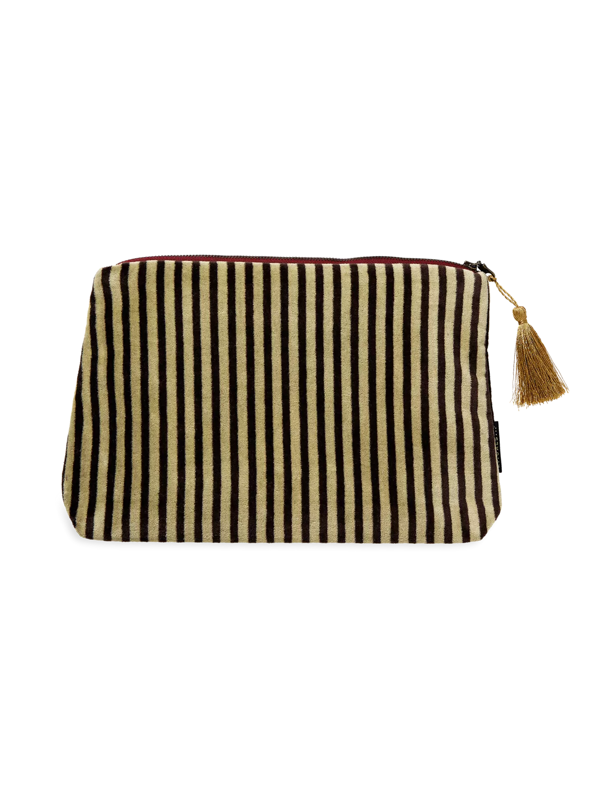 Vellore Medium Cotton Velvet Pouch Jade Green Stripe
