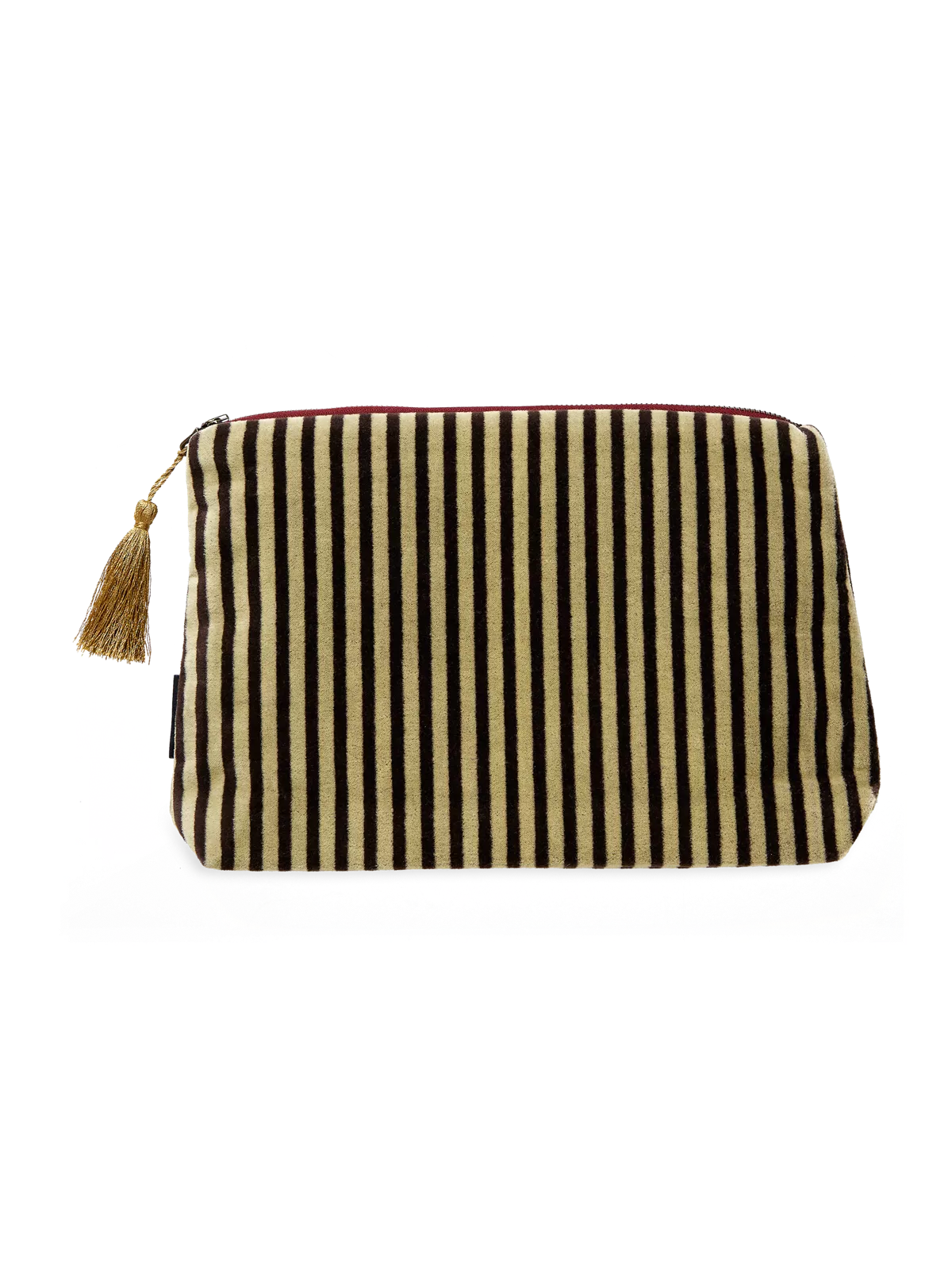 Vellore Medium Cotton Velvet Pouch Jade Green Stripe