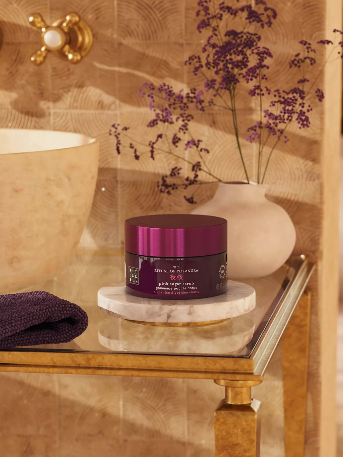 The Ritual of Yozakura Pink Sugar Scrub Lifestyle with Product