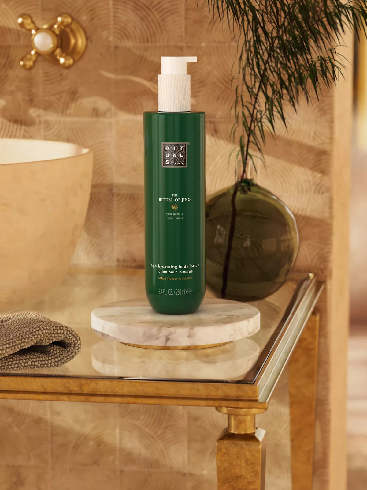 The Ritual of Jing 24h hydrating Body Lotion Lifestyle with Product