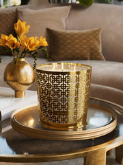 Black Oudh Scented Candle & Metal Window Gold sleeve 1600g Lifestyle with Product