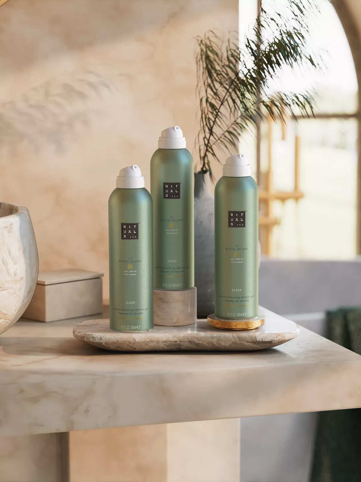 Jing Sleep Shower Foam Value Pack Lifestyle with Product
