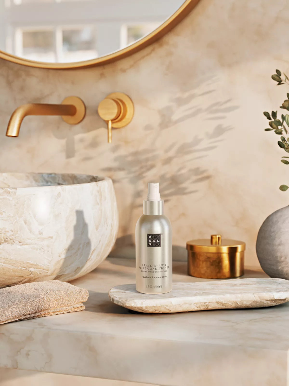 Leave-In Anti Frizz Conditioner Lifestyle with Product