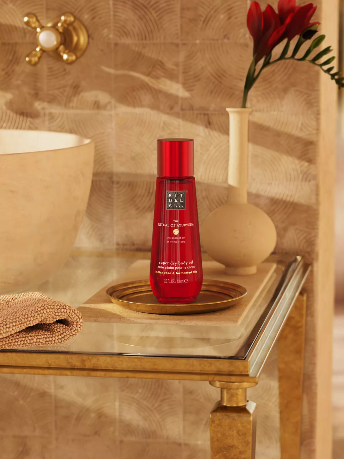 The Ritual of Ayurveda Super Dry Body Oil 100ml Lifestyle with Product