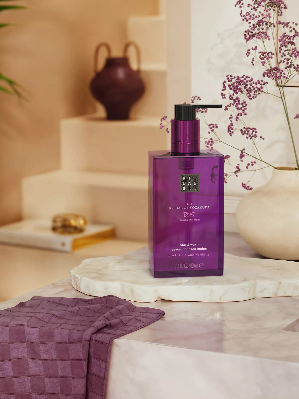 The Ritual of Yozakura Hand Wash 300ml Lifestyle with Product