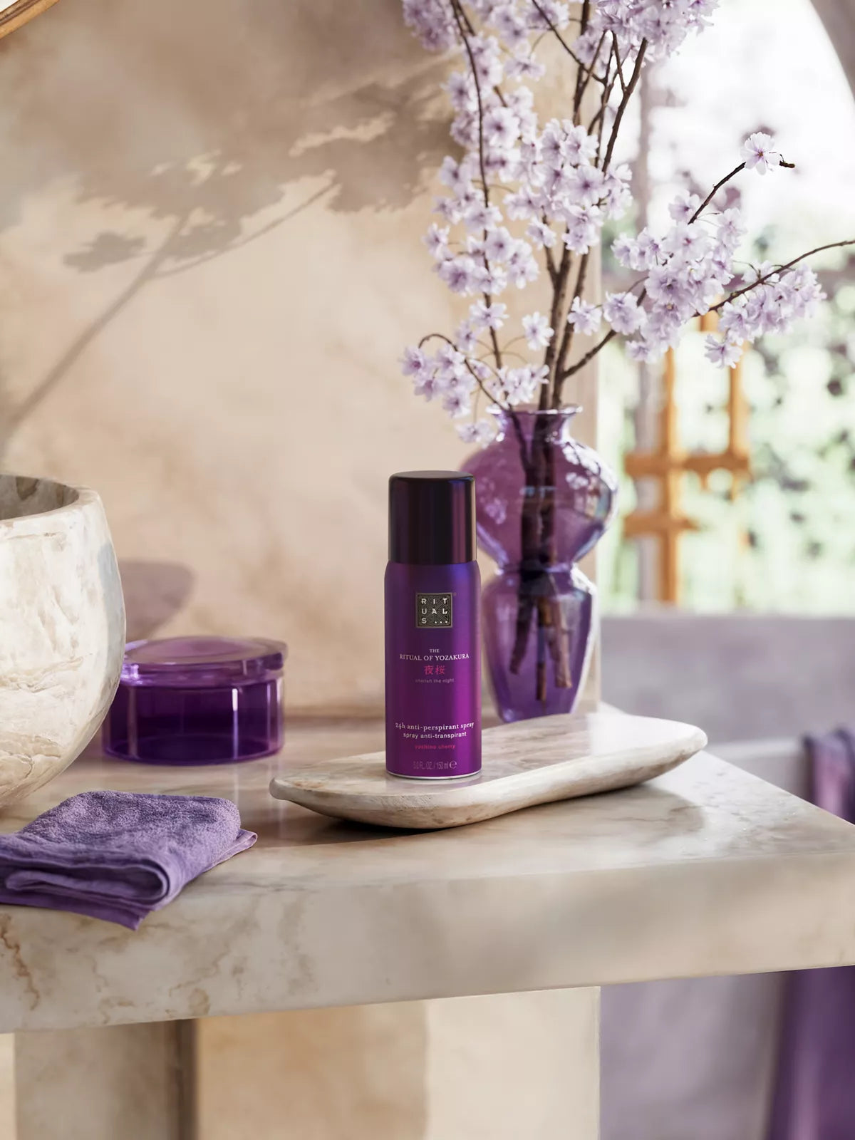 The Ritual of Yozakura Anti-Perspirant Spray 150ml Lifestyle with Product