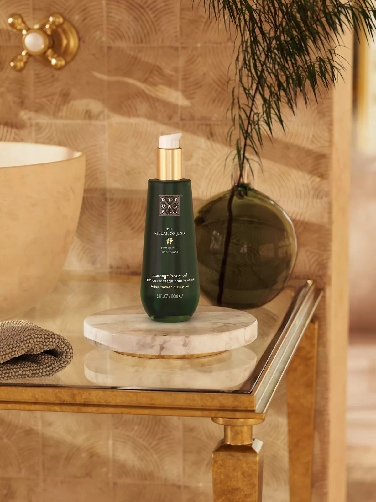 The Ritual of Jing Massage Body Oil 100ml Lifestyle with Product