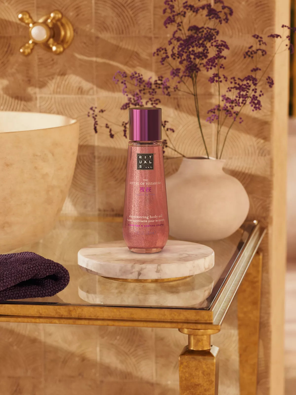 The Ritual of Yozakura Shimmering Body Oil 100ml Lifestyle with Product